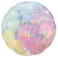 LUMINOUS BIRTHDAY 18" foil balloon pastel ombre rainbow
