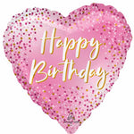 Anagram 18“ Heart Foil Balloon- Happy Birthday pink and gold confetti