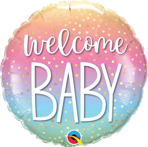 Qualatex Round Foil Balloon- WELCOME BABY CONFETTI DOTS 18"