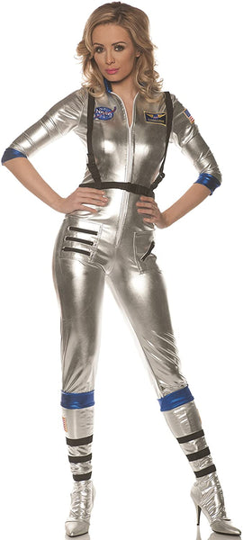 Orbit Sexy Outer  Space Woman Costume Astronaut Silver Bodysuit Size SMall