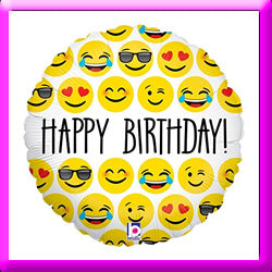 Betallic Round Foil Balloon- 18" Emoji Happy Birthday