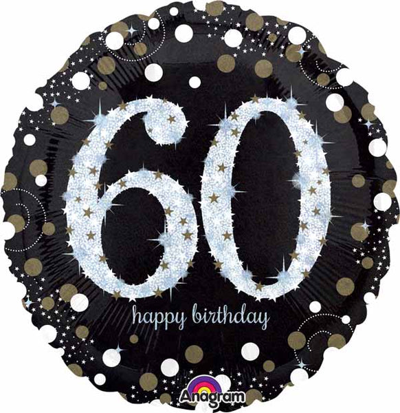 SPARKLING BIRTHDAY 60 HOLO 18" Round foil balloon