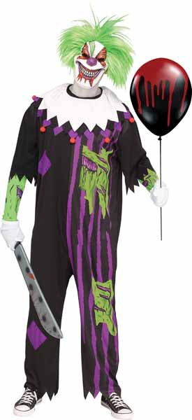 Demented scary evil clown costume child size 8-10