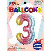 Trico Balloons NUMBER #3 RAINBOW 34" FOIL BALLOON
