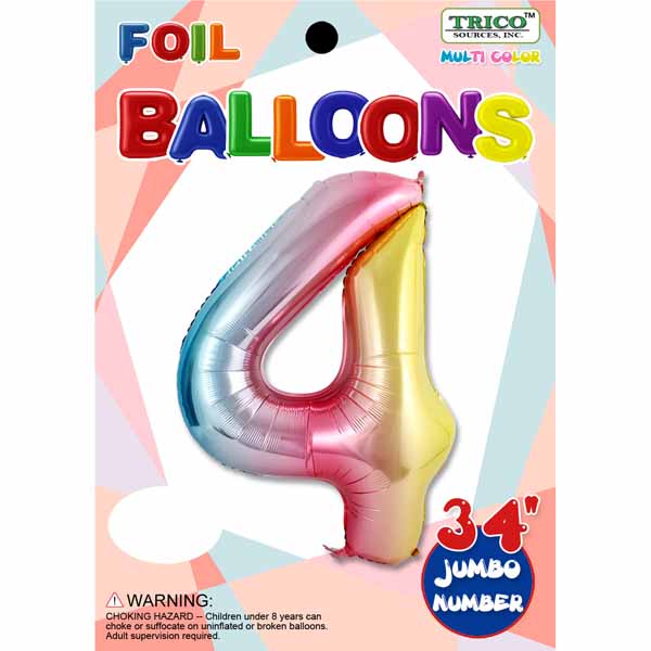 Trico Balloon NUMBER #4 RAINBOW 34" FOIL