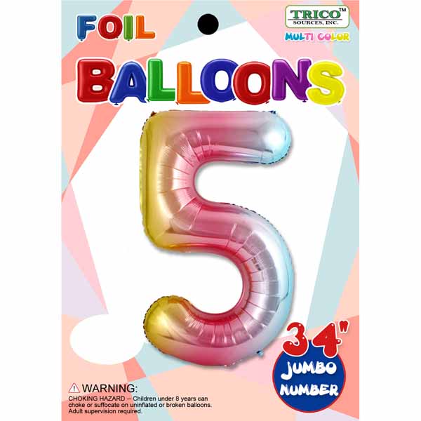 Trico Balloons NUMBER #5 RAINBOW 34" FOIL