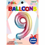 Trico Balloon NUMBER #9 RAINBOW 34" FOIL