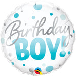 Qualatex BIRTHDAY BOY BLUE DOTS 18" ROUND FOIL BALLOON