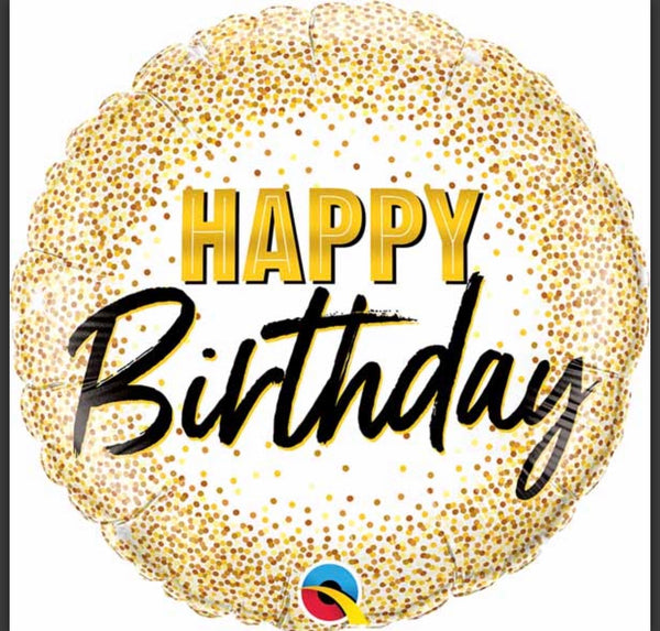 18” Foil Birthday Balloon Gold Glitter Dots