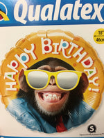 Happy Birthday Chimp Monkey Balloon 18"