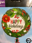 Anagram 18” Round Foil Balloon- Happy Holidays Christmas Wreath
