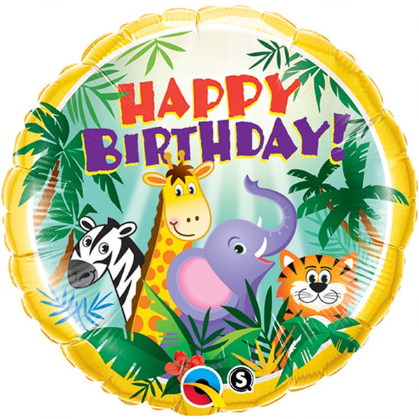 18" round jungle animals happy birthday foil Balloon