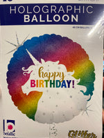 Betallic 18” Round Holographic Foil Balloon- Happy Birthday glitter Rainbow Unicorn