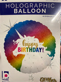 Betallic 18” Round Holographic Foil Balloon- Happy Birthday glitter Rainbow Unicorn