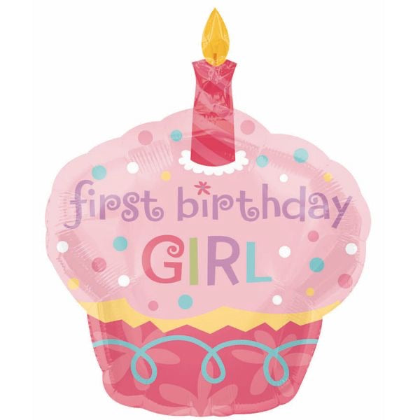 First birthday girl cupcake balloon large