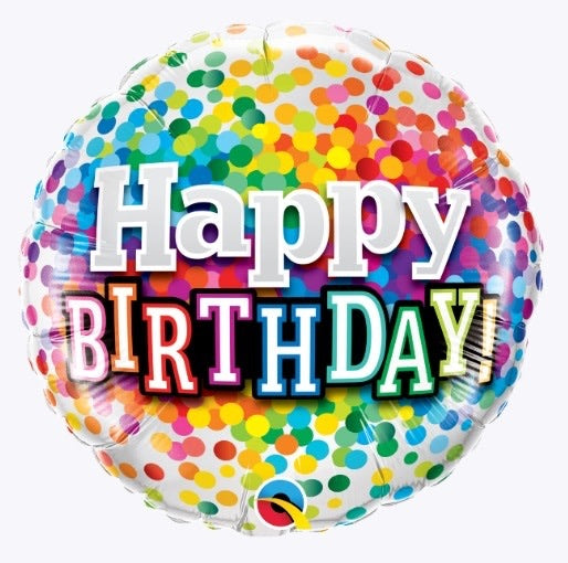 18” Rainbow confetti happy birthday foil Balloon