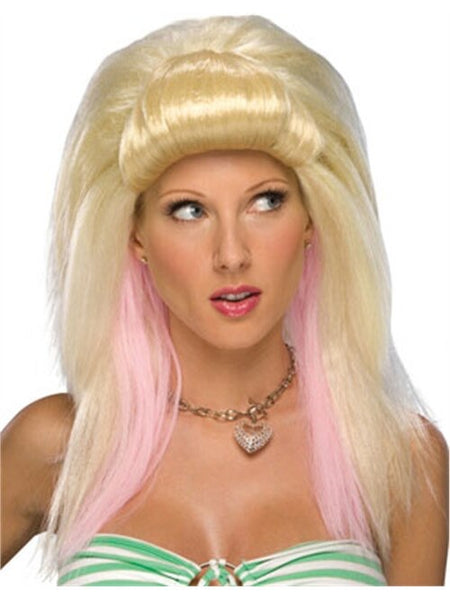 Women’s LA girl blonde costume hair with pink highlights