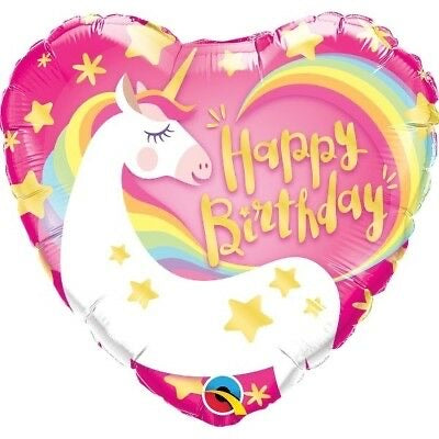 Qualatex 18“ Heart Foil Balloon, Unicorn Rainbow Happy Birthday