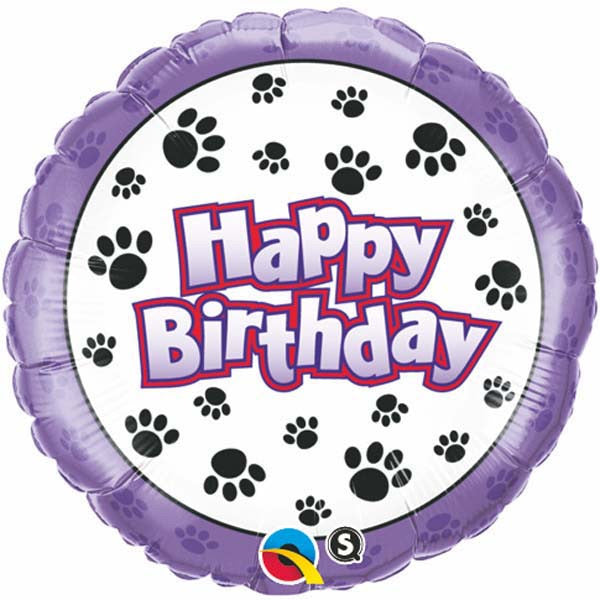 Happy birthday paw prints 18 inch round foil Balloon