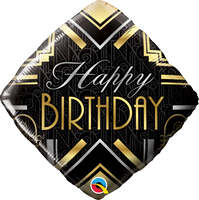 Qualatex 18“ Square Foil Balloon- Happy Birthday black, gold, silver art deco