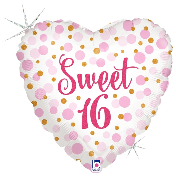 Betallic Balloons SWEET 16 18" Heart Foil Balloon