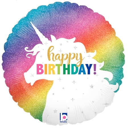 18” Happy Birthday glitter Rainbow Unicorn Balloon