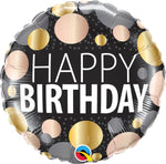 Qualatex Round Foil Balloon- Happy Birthday Big Metallic Dots