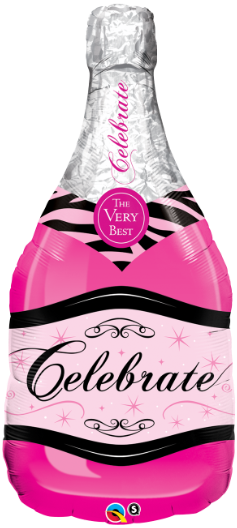Pink Bubbly Champagne Bottle Foil Balloon 36"