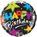 36"BRILLIANT STARS BLACK Happy Birthday  SuperShape Balloon