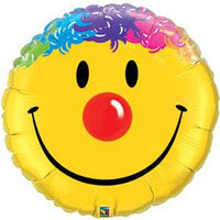 Qualatex Round Foil Balloon- 18in Clown Smiley Face Rainbow Hair Emoji