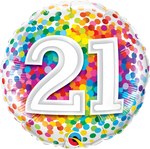 Qualatex Round Foil Balloon- 21 RAINBOW CONFETTI 18"