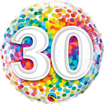 Qualatex Round Foil Balloon- 30 RAINBOW CONFETTI 18"