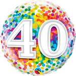 Qualatex Round Foil Balloon- 40 RAINBOW CONFETTI 18"
