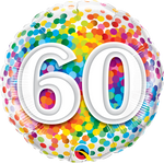 60 RAINBOW CONFETTI 18" FOIL ROUND BALLOON