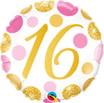 Qualatex Round Foil Balloon- 16 PINK & GOLD DOTS 18"